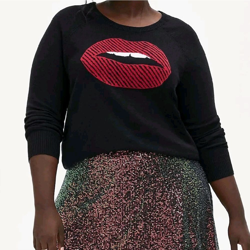 Torrid Black Red Lips Print Cotton Pullover Raglan Sweater Plussize 3X